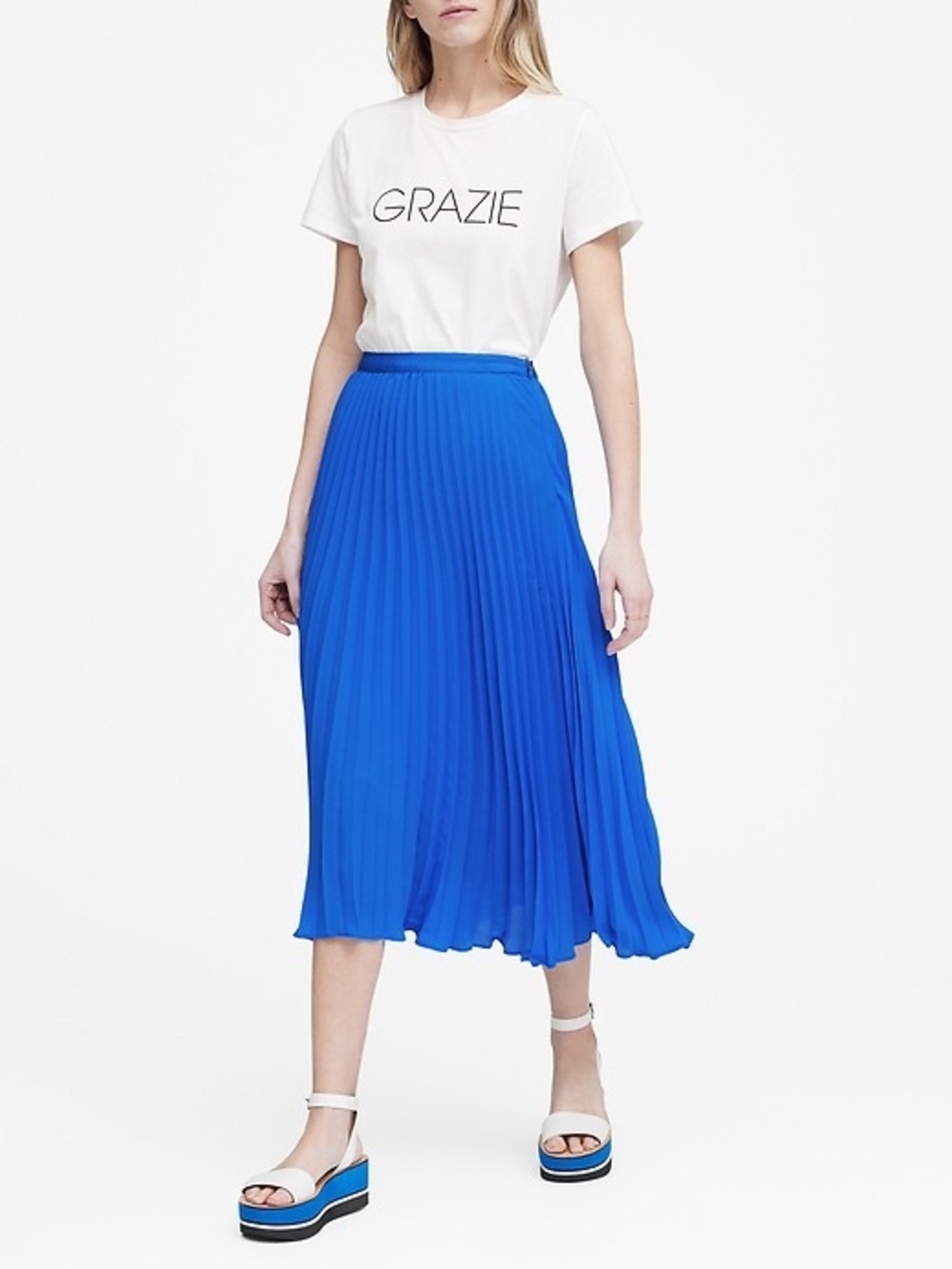 Banana Republic Cobalt blue Pleated Midi Skirt